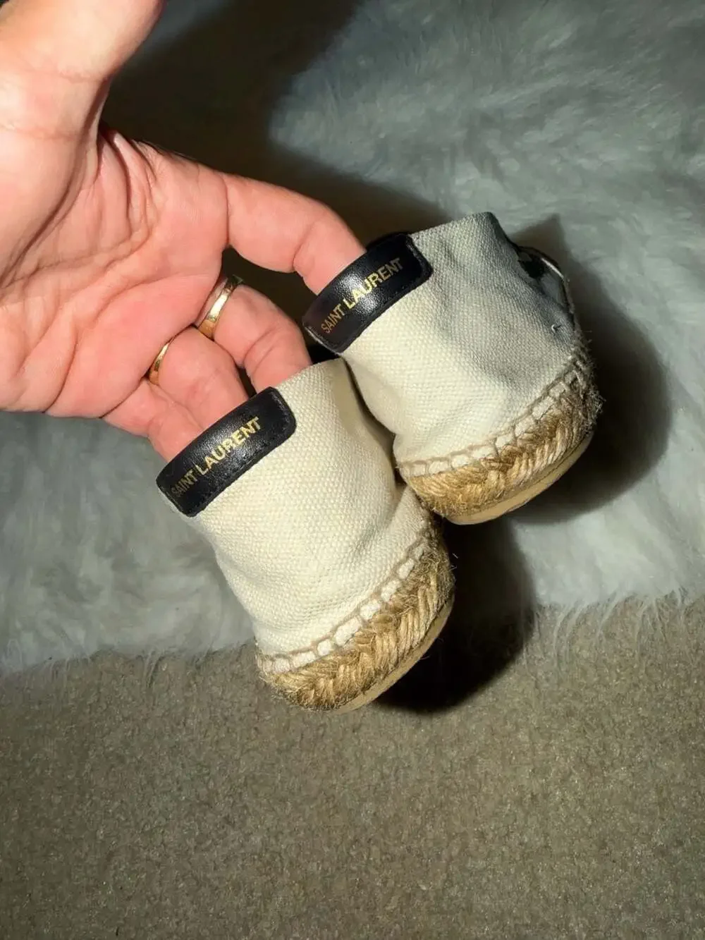 Saint Laurent Espadrilles Size 41.5 Cream Canvas Logo Embroidered